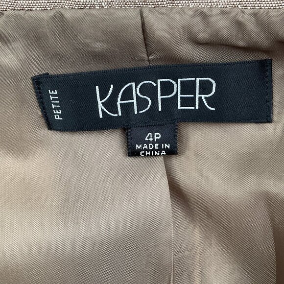 Kasper Blazer Women 4P Tan White Shimmer Woven Fitted Classic‎ Career Notch VTG - Picture 5 of 12
